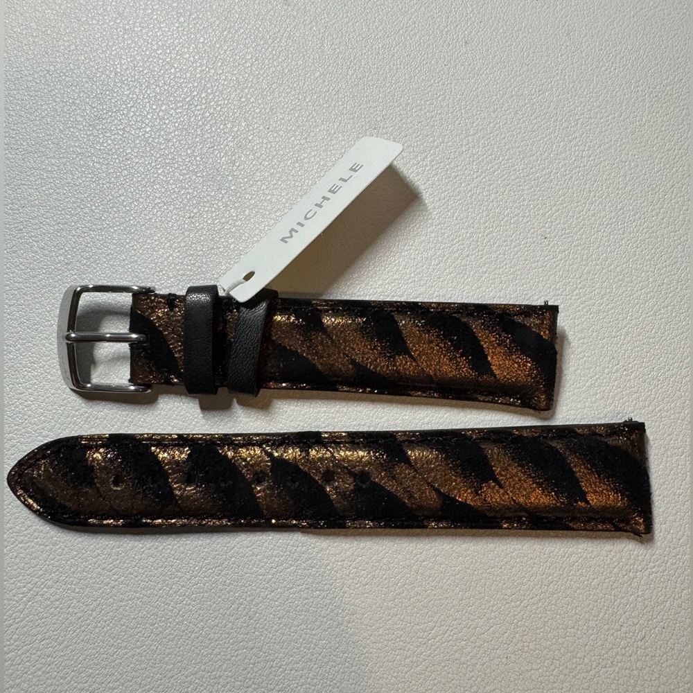 NWT Michele 18mm Striped Copper Leather Watch Strap Band